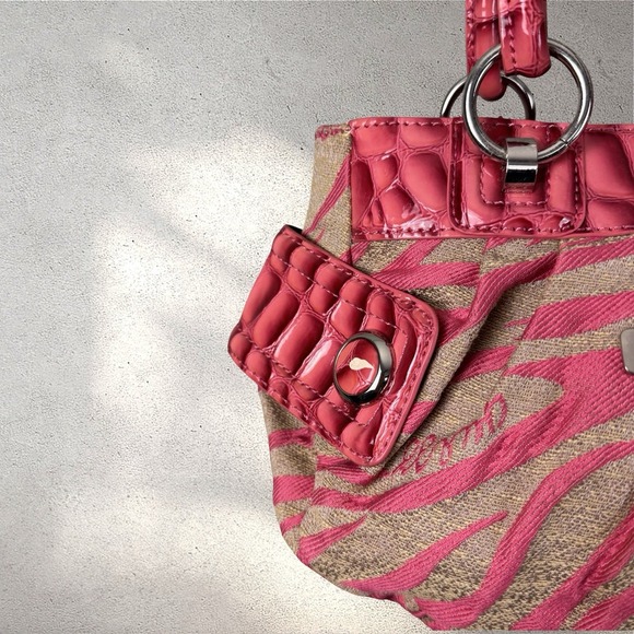 Guess Zebra Print Canvas Y2k‎ Shoulder Bag Purse Pink Animal Print Vintage - Picture 4 of 8